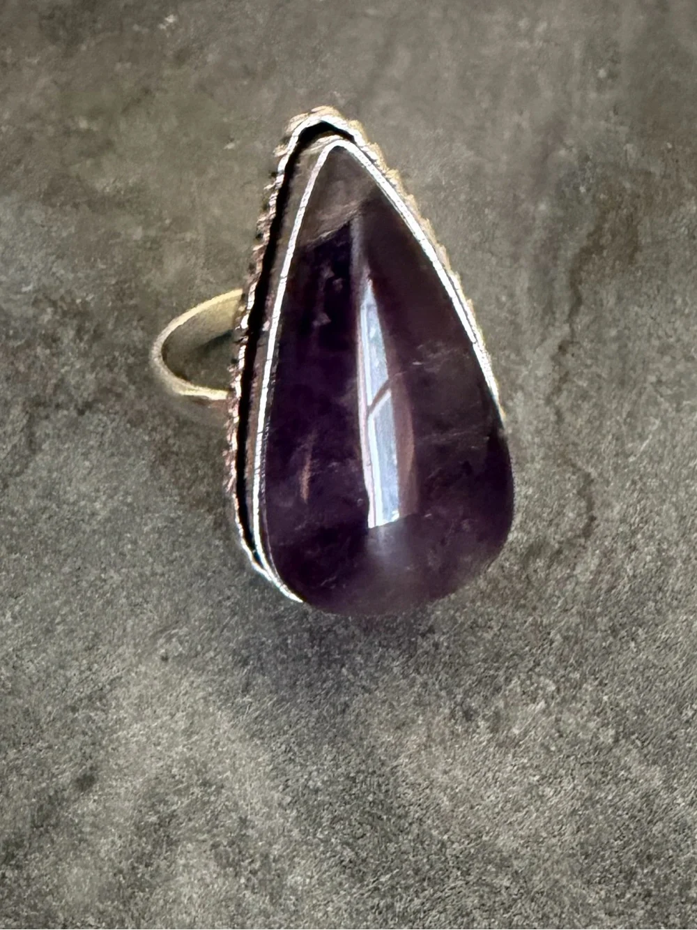 Genuine Amethyst Teardrop Large Statement Ring 9